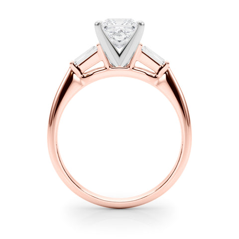 Rose gold Princess Solitaire with Tapered Baguette Side Stones on a Classic Band with Four-Prong Setting 2