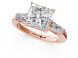 Rose gold Princess Solitaire with Tapered Baguette Side Stones on a Classic Band with Four-Prong Setting_115
