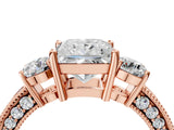 Rose gold Princess Three-Stone Diamond Ring with Pavé Band and Four-Prong Setting_10
