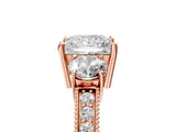 Rose gold Princess Three-Stone Diamond Ring with Pavé Band and Four-Prong Setting_11