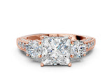Rose gold Princess Three-Stone Diamond Ring with Pavé Band and Four-Prong Setting_6