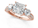 Rose gold Princess Three-Stone Diamond Ring with Pavé Band and Four-Prong Setting_7
