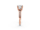Rose gold Princess Three-Stone Diamond Ring with Pavé Band and Four-Prong Setting_8