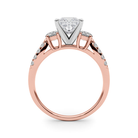 Rose gold Princess Three-Stone Diamond Ring with Pavé Split Shank and Four-Prong Setting 2