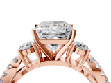 Rose gold Princess Three-Stone Diamond Ring with Pavé Split Shank and Four-Prong Setting_58