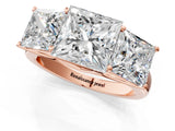 Rose gold Princess Three-Stone Diamond Ring with Prong Setting on a Classic Band_24