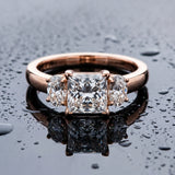 Rose gold Princess Three-Stone Diamond Ring with Prong Setting on a Classic Band_6