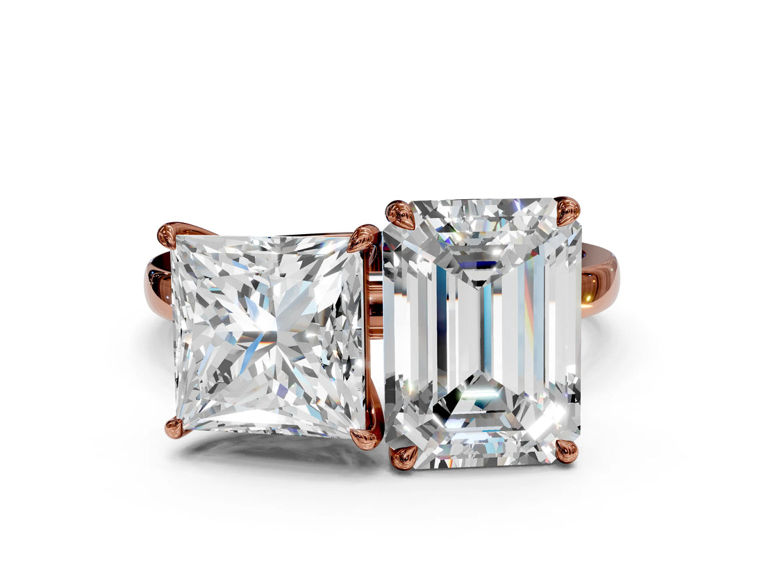 Rose gold Princess and Emerald Cut Toi Moi Ring with Prong Setting_49