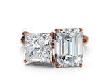Rose gold Princess and Emerald Cut Toi Moi Ring with Prong Setting_49