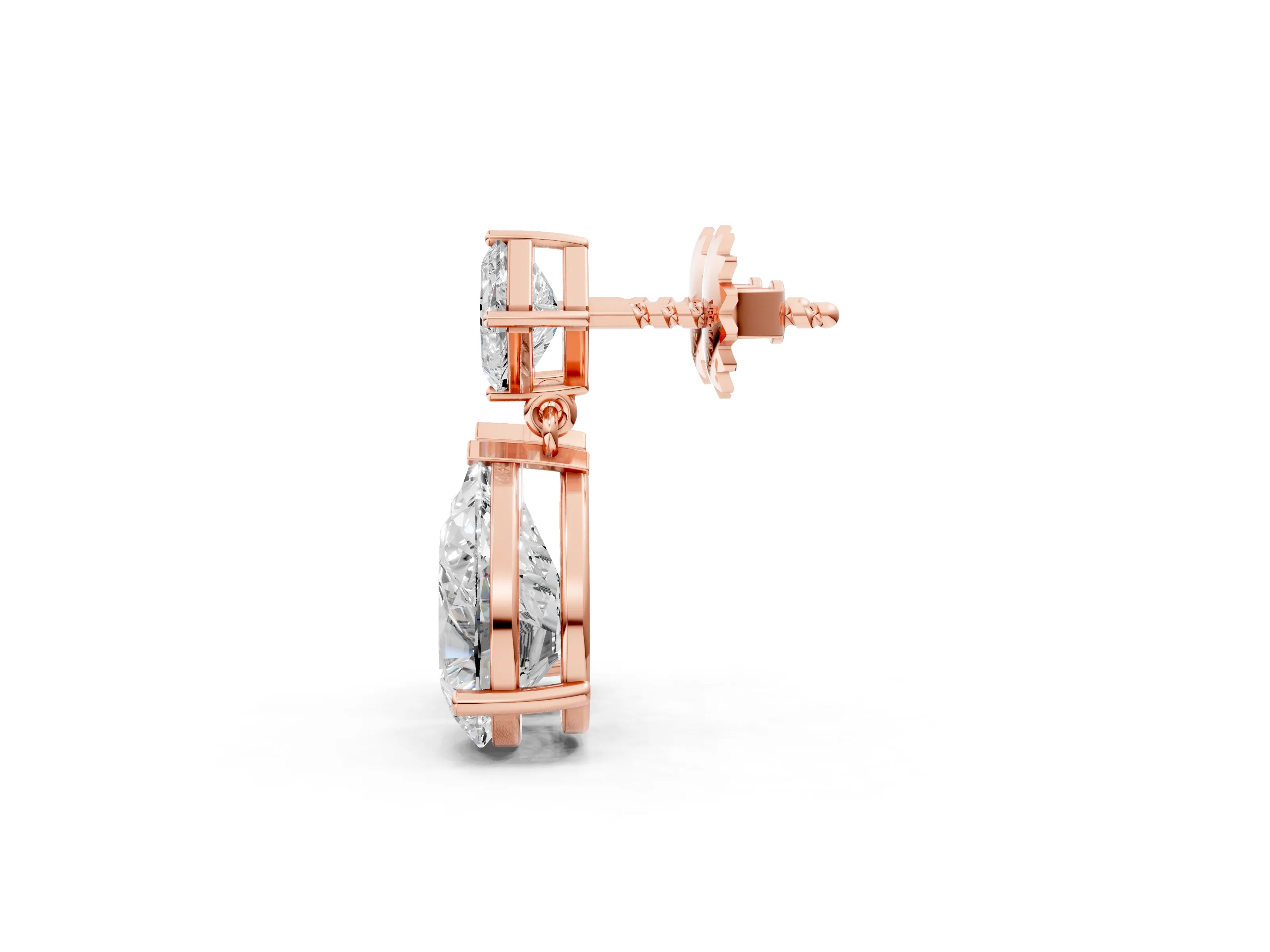 Rose gold Princess and Pear Diamond Drop Earrings_1