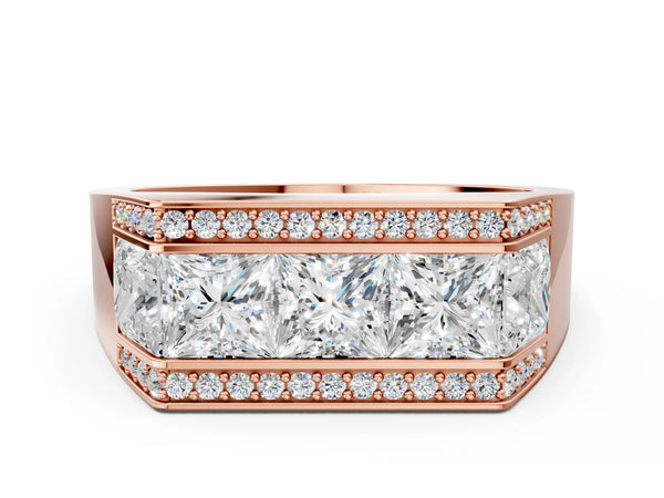 Rose gold Princess and Round Diamond Channel Pavé Mens Band