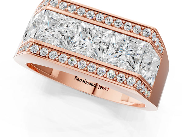 Rose gold Princess and Round Diamond Channel Pavé Mens Band