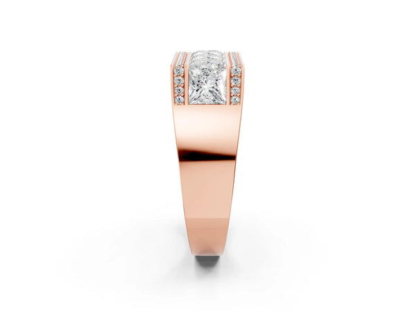 Rose gold Princess and Round Diamond Channel Pavé Mens Band