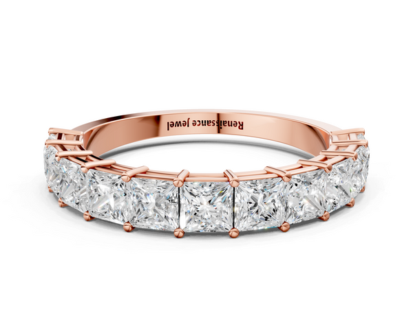 Rose gold Princess cut diamond Half Eternity Band with Shared Prong Setting