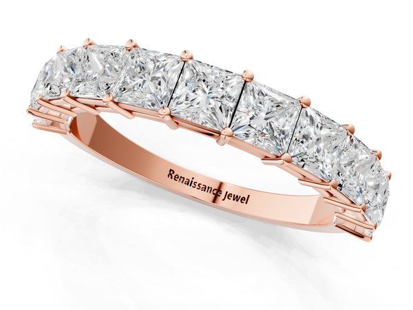 Rose gold Princess cut diamond Half Eternity Band with Shared Prong Setting
