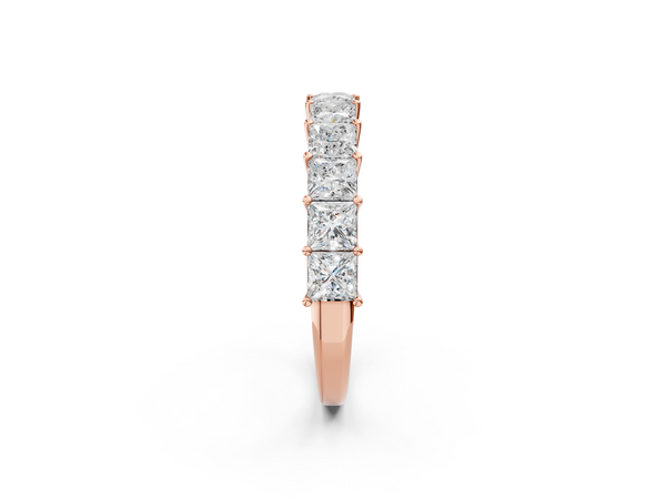 Rose gold Princess cut diamond Half Eternity Band with Shared Prong Setting