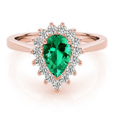 Rose gold Prong-Set Pear-Cut Emerald with Diamond Halo and White Gold Band 1