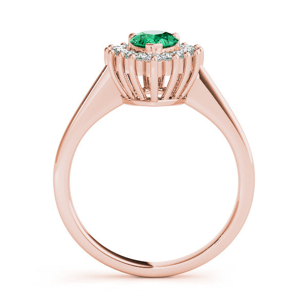 Rose gold Prong-Set Pear-Cut Emerald with Diamond Halo and White Gold Band