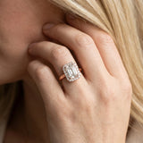 Rose gold Prong-Set Pear-Cut Emerald with Diamond Halo and White Gold Band_5