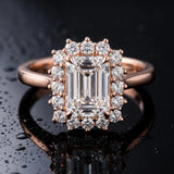 Rose gold Prong-Set Pear-Cut Emerald with Diamond Halo and White Gold Band_6