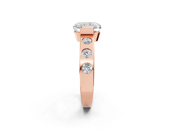Rose Gold Radiant Cut Tension Style Engagement Ring Setting with Wide Flush Set Accent Band
