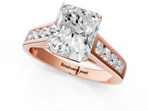 Rose gold Radiant Brilliant Channel-Set Solitaire Ring with Four-Prong Setting_21