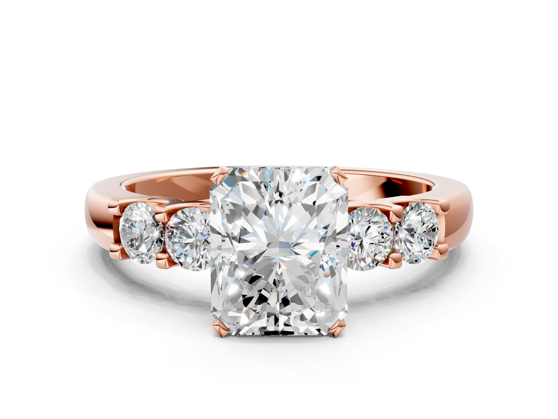 Rose gold Radiant Brilliant Cut Diamond Five-Stone Prong Set Engagement Ring with Channel Band_23