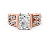 Rose gold Radiant Brilliant Diamond Channel Set Wide Band Ring with Bezel Setting_20