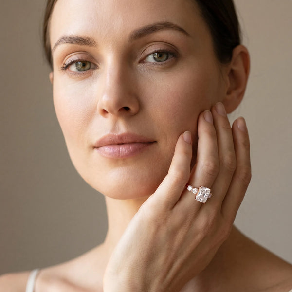 Rose gold Radiant Brilliant Diamond Five-Stone Engagement Ring with Prong Setting on a Classic Band