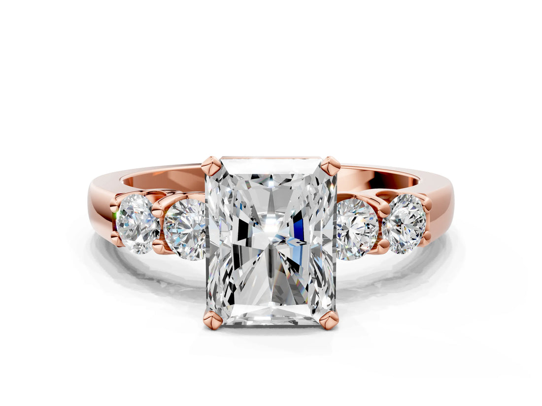 Rose gold Radiant Brilliant Diamond Five-Stone Engagement Ring with Prong Setting on a Classic Band_15
