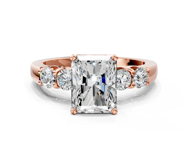 Rose gold Radiant Brilliant Diamond Five-Stone Engagement Ring with Prong Setting on a Classic Band