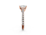 Rose gold Radiant Brilliant Diamond Solitaire with Pavé Band and Four-Prong Setting 2