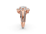 Rose gold Radiant Brilliant Flower Halo Diamond Split Shank Ring_47