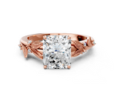 Rose gold Radiant Brilliant Solitaire with Leaf Motif Band and Four-Prong Setting_76