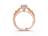 Rose gold Radiant Brilliant Solitaire with Leaf Motif Band and Four-Prong Setting_79