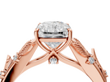 Rose gold Radiant Brilliant Solitaire with Leaf Motif Band and Four-Prong Setting_80