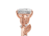Rose gold Radiant Brilliant Solitaire with Leaf Motif Band and Four-Prong Setting_81