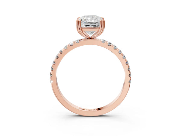 Rose gold Radiant Brilliant Solitaire with Pavé Band and Claw Prong Setting