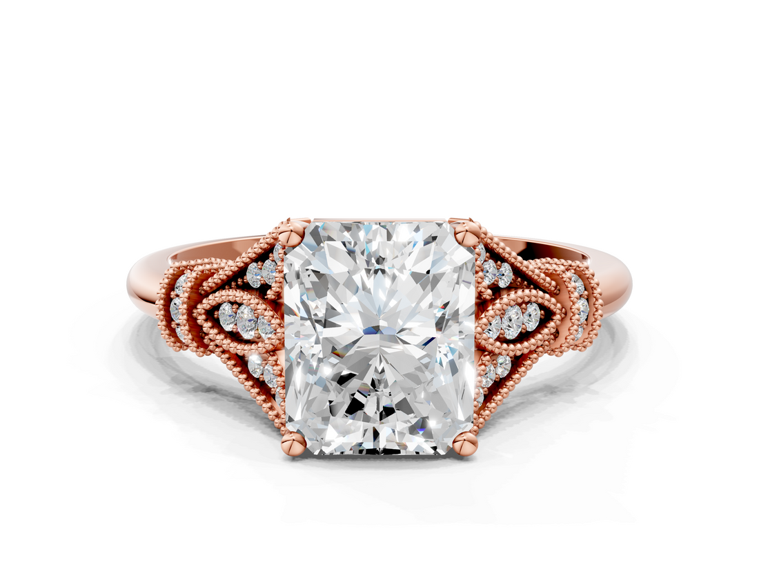 Rose gold Radiant Brilliant Solitaire with Pave Band and Four-Prong Setting_20