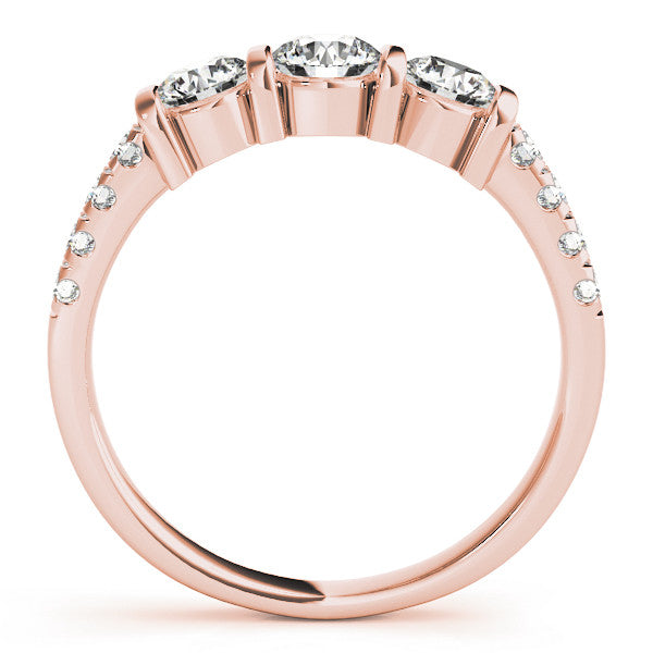 Rose gold Radiant Brilliant Trilogy Channel Set Diamond Ring with Bar Prongs