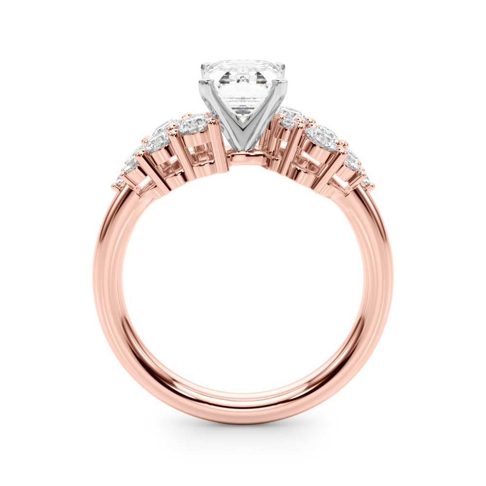 Rose gold Radiant Cluster Diamond Engagement Ring with Pavé Band and Four-Prong Setting 1