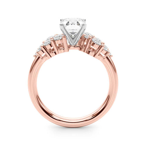 Rose gold Radiant Cluster Diamond Engagement Ring with Pavé Band and Four-Prong Setting 1