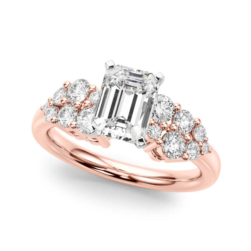 Rose gold Radiant Cluster Diamond Engagement Ring with Pavé Band and Four-Prong Setting 2