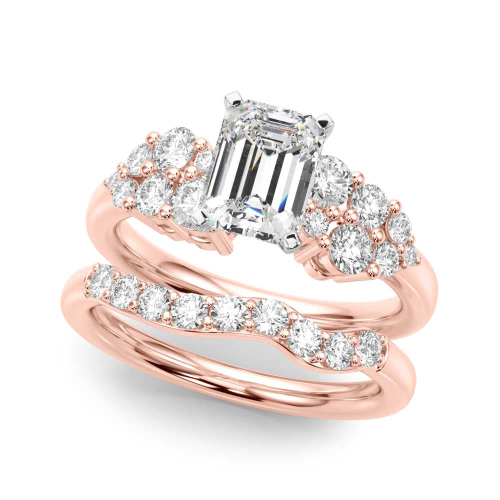 Rose gold Radiant Cluster Diamond Engagement Ring with Pavé Band and Four-Prong Setting