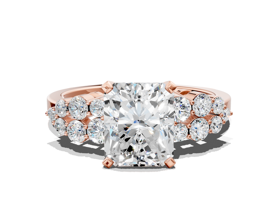 Rose gold Radiant Cluster Diamond Engagement Ring with Pavé Band and Four-Prong Setting_63