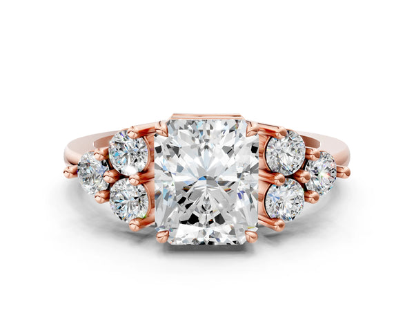 Rose gold Radiant Cut Brilliant Diamond Cluster Accent Solitaire Ring with Prong Setting