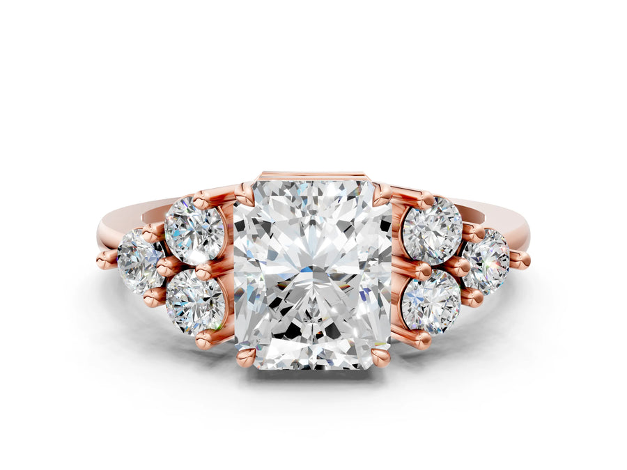 Rose gold Radiant Cut Brilliant Diamond Cluster Accent Solitaire Ring with Prong Setting
