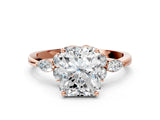 Rose gold Radiant Cut Brilliant Diamond Solitaire Ring with Pear Side Stones and Four-Prong Setting_3