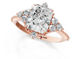 Rose gold Radiant Cut Brilliant Diamond with Cluster Setting on a Beaded Band and Four-Prong Setting_16