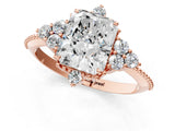 Rose gold Radiant Cut Brilliant Diamond with Cluster Setting on a Beaded Band and Four-Prong Setting_4